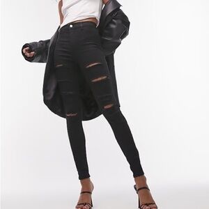Topshop Joni Black Ripped Skinny Jeans